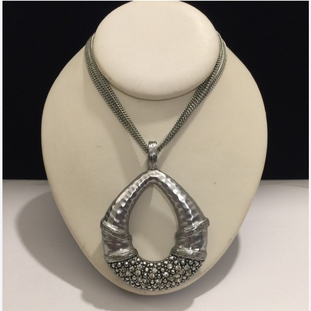 Macy's Silver Teardrop Necklace with Crystal Accents
